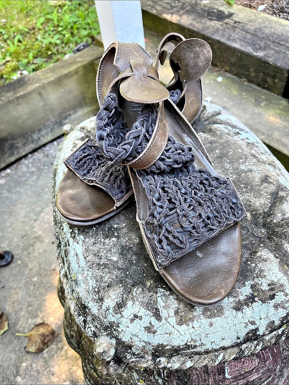 Trippen Braid f Wedge Sandals Grayish Green